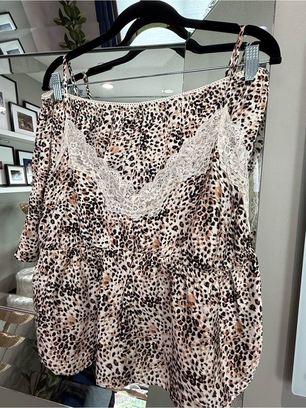aerie Leopard-Print Lace-Trim cami and shorts in Beige and Black